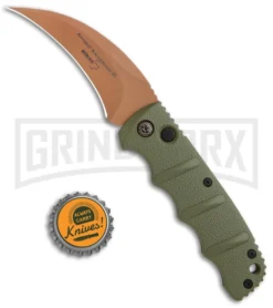 Boker Kalashnikov Desert Warrior Hawkbill Automatic Knife - Copper Plain -Grindworx Shop Boker Desert Warrior Kalashnikov Hawkbill Auto OD Green Copper 01KALS69NSOI BHQ 103273 jr bottlecap large