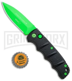 Boker Kalashnikov Automatic Knife - D2 Dagger Electric Green Plain -Grindworx Shop Boker Kalashnikov Black Widow Green jr bottlecap large