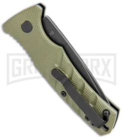 Boker Mini Strike Automatic Knife OD Green - Drop Point Black SW Plain 6 Boker Mini Strike Automatic Knife OD Green - Drop Point Black SW Plain -Grindworx Shop Boker Mini Strike Auto OD Green Smokewash 01BO437NSOI BHQ 99630 jr side large 1