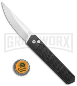 Boker Plus Kwaiken Grip Automatic Knife - D2 Satin Plain -Grindworx Shop Boker Plus Kwaiken Grip Auto Black Aluminum Satin BHQ 175284 jr bottlecap large