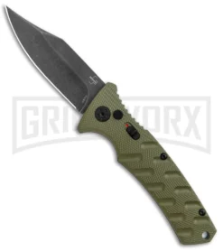 Boker Plus Strike OD Green Automatic Knife - Bowie Black Stonewash Plain
