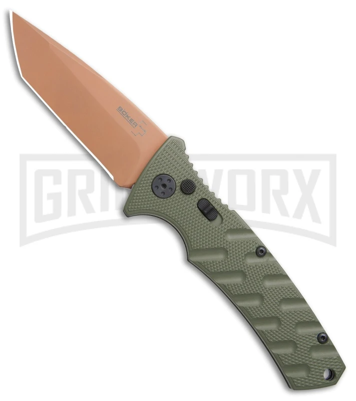 Boker Plus Strike Desert Warrior OD Green Automatic Knife - Tanto Copper Plain 1 Boker Plus Strike Desert Warrior OD Green Automatic Knife - Tanto Copper Plain