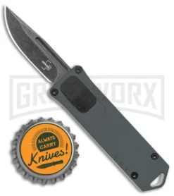 Boker Plus USB OTF Black Automatic Knife Aluminum - Gray SW Plain -Grindworx Shop Boker Plus USB OTF Auto Gray Aluminum Black SW BHQ 125998 jr bottlecap large