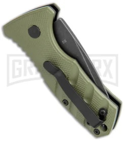 Boker Stubby Strike OD Green Automatic Knife - Black Stonewash -Grindworx Shop Boker Stubby Strike CA Legal Auto OD Green Smokewash 01BO442NSOI BHQ 99648 jr side large