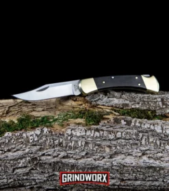 Buck Knives Buck 110 Black Ebony Manual Folding Knife - Satin Plain -Grindworx Shop Buck 110 Ebony Manual Folding Knife Satin 0110BRS BHQ 2657 kp log web large