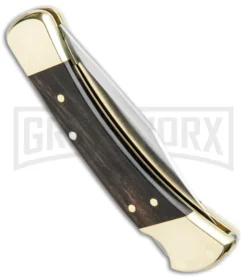 Buck Knives Buck 110 Black Ebony Manual Folding Knife - Satin Plain -Grindworx Shop Buck 110 Rosewood Manual Satin 0110BRS BHQ 2657 jr side large