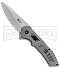Buck Hexam Gray Aluminum Folding Knife - Satin Plain
