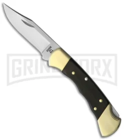Buck Knives Buck Ranger 112 Finger Grooved Ebony Wood Lockback Knife - Satin Plain