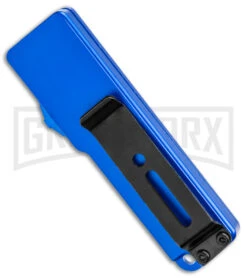 Chud Mini Blue OTF Automatic Knife - Blue Tanto Swedge SW -Grindworx Shop Chud Mini OTF DA Tanto Auto Blue Satin GX 38955 jr side large