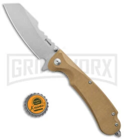 Daggerr Knives Rhino Tan Liner Lock Knife - Stonewash Plain -Grindworx Shop Daggerr Knives Rhino LL Tan G 10 SW BHQ 138302 jr bottlecap large