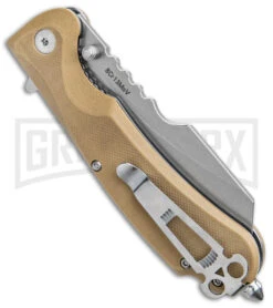 Daggerr Knives Rhino Tan Liner Lock Knife - Stonewash Plain -Grindworx Shop Daggerr Knives Rhino LL Tan G 10 SW BHQ 138302 jr side large