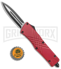 Demolisher OTF Automatic Knife Clip Point Red - Two Tone Plain -Grindworx Shop Demolisher OTF Auto Dagger Red TT GX 40643 jr bottlecap large