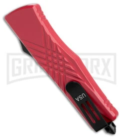 Demolisher OTF Automatic Knife Clip Point Red - Two Tone Plain -Grindworx Shop Demolisher OTF Auto Dagger Red TT GX 40643 jr side large