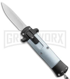 Enzo OTF Gray/Black Automatic Keychain Knife - Satin Spear Point Plain