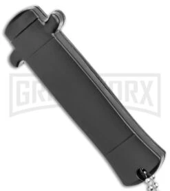 Enzo OTF Gray/Black Automatic Keychain Knife - Satin Spear Point Plain -Grindworx Shop Enzo OTF Gray Black Auto Keychain Satin SP GX 38959 jr side large
