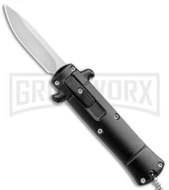 Enzo Stiletto Mini Black W/ Black Bolsters D/A OTF Automatic Knife - Satin Plain