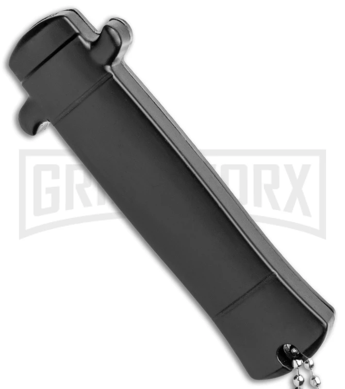 Enzo Stiletto Mini Black W/ Black Bolsters D/A OTF Automatic Knife - Satin Plain 3 Enzo Stiletto Mini Black W/ Black Bolsters D/A OTF Automatic Knife - Satin Plain - Image 3