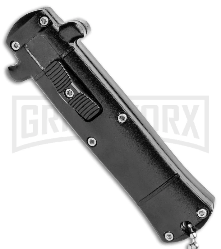 Enzo Stiletto Mini Black W/ Black Bolsters D/A OTF Automatic Knife - Satin Plain 2 Enzo Stiletto Mini Black W/ Black Bolsters D/A OTF Automatic Knife - Satin Plain - Image 2