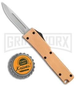 Firecracker Mini Gold D/A OTF Automatic Knife - Satin Plain -Grindworx Shop Firecracker Mini Gold DA satin plain BP 25771 er bottlecap large