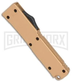 Firecracker Mini Gold D/A OTF Automatic Knife - Satin Plain -Grindworx Shop Firecracker Mini Gold DA satin plain BP 25771 er spine large