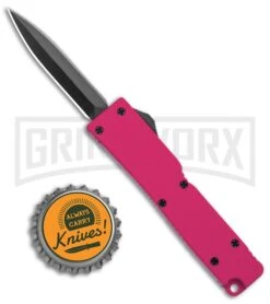Firecracker Mini Pink D/A OTF Automatic Knife - Black Dagger -Grindworx Shop Firecracker Mini Pink DA OTF Auto Black Dagger GX 37859 jr bottlecap large