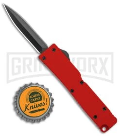 Firecracker Mini Red D/A OTF Automatic Knife - Black Dagger -Grindworx Shop Firecracker Mini Red DA OTF Auto Black Dagger GX 37875 jr bottlecap large