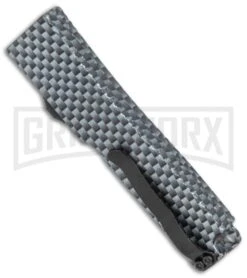 Firecracker Mini Sim. Carbon Fiber D/A OTF Automatic Knife - Black Dagger -Grindworx Shop Firecracker Mini Sim CF DA OTF Auto Black Dagger GX 37871 jr side large