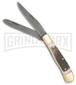 Fox-N-Hound Damascus Trapper Genuine Stag Poket Knife