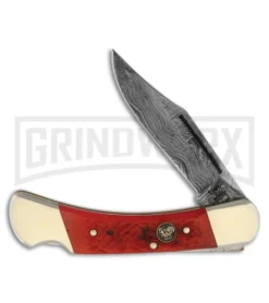 Frost Cutlery Hen & Rooster Damascus Red Lockback Knife