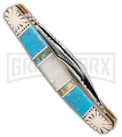 Frost Silverhorse Wrangler Abalone Turquoise - Pocket Knife -Grindworx Shop Frost Silverhorse Wrangler SJ Abalone Turquoise BHQ 104545 jr side large