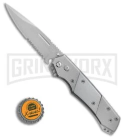Super Knife Croc Automatic Knife Stainless W/ Polished Inlay - Satin Serr 7 Super Knife Croc Automatic Knife Stainless W/ Polished Inlay - Satin Serr -Grindworx Shop GA303SL BP 25775 er bottlecap large