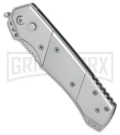 Super Knife Croc Automatic Knife Stainless W/ Polished Inlay - Satin Serr 6 Super Knife Croc Automatic Knife Stainless W/ Polished Inlay - Satin Serr -Grindworx Shop GA303SL BP 25775 er spine large
