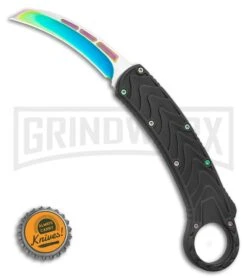 Karambit OTF Hawksbill Knife Black/Spectrum Stainless Steel - Two Tone Plain 7 Karambit OTF Hawksbill Knife Black/Spectrum Stainless Steel - Two Tone Plain -Grindworx Shop Karambit OTF Black rainbow two tone GX 36483 LS Bottlecap large