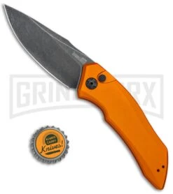 Kershaw Launch 1 Orange Aluminum Automatic Knife - Blackwash Plain -Grindworx Shop Kershaw Launch 1 Auto Orange Aluminum BlackWash 7100OR BHQ 78323 jr bottlecap large
