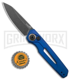 Kershaw Launch 11 Blue Aluminum Automatic Knife - Blackwash Plain -Grindworx Shop Kershaw Launch 11 Auto Blue Aluminum Blackwash BHQ 178234 jr bottlecap large