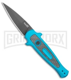 Kershaw Launch 12 Teal Aluminum Mini Stiletto Automatic Knife - Black Plain