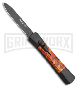 AKC Concord Autumn Camo OTF Flat Grind Automatic Knife - Black Plain