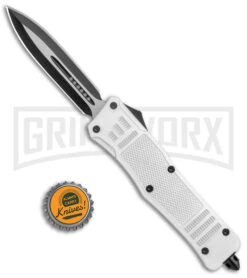 Large Atomic Defender White Automatic Dagger Knife - Two-Tone Plain 9 Large Atomic Defender White Automatic Dagger Knife - Two-Tone Plain -Grindworx Shop Large Atomic White Auto Dagger TT GX 38632 jr bottlecap large