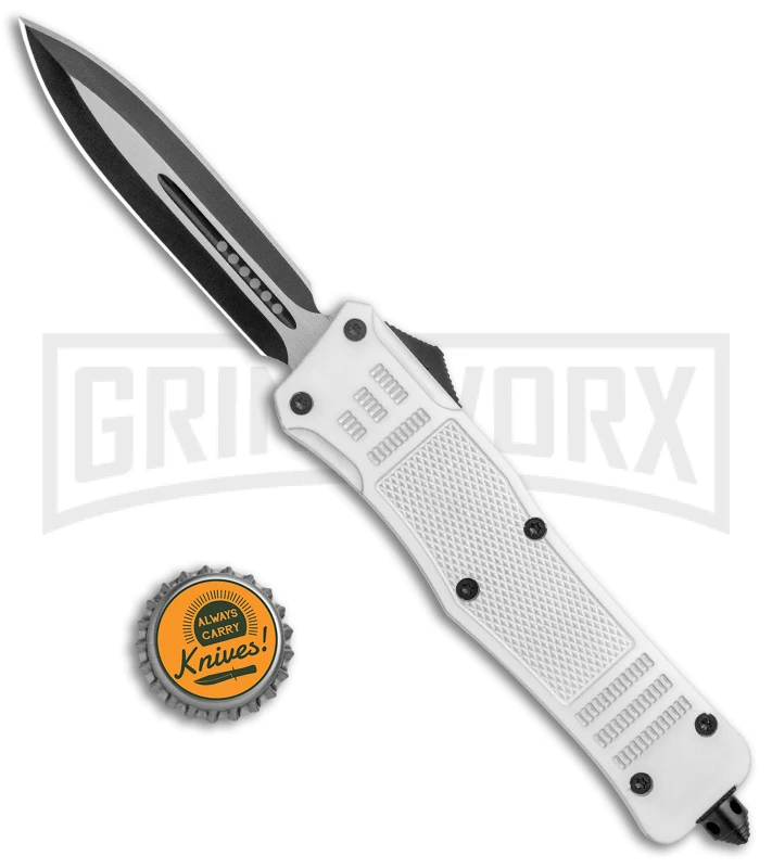 Large Atomic Defender White Automatic Dagger Knife - Two-Tone Plain 5 Large Atomic Defender White Automatic Dagger Knife - Two-Tone Plain - Image 5