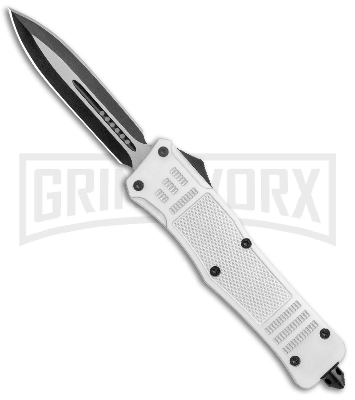 Large Atomic Defender White Automatic Dagger Knife - Two-Tone Plain 1 Large Atomic Defender White Automatic Dagger Knife - Two-Tone Plain