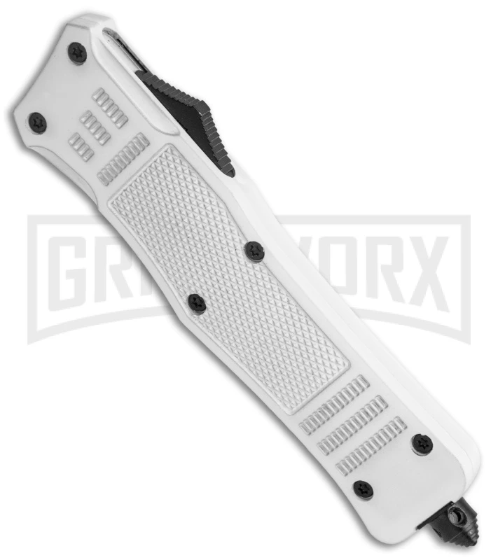 Large Atomic Defender White Automatic Dagger Knife - Two-Tone Plain 2 Large Atomic Defender White Automatic Dagger Knife - Two-Tone Plain - Image 2