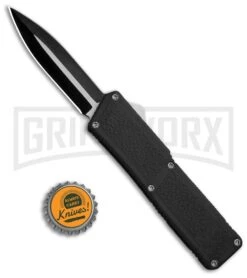 Lightning Black D/A OTF Automatic Knife - Dagger Two-Tone Plain -Grindworx Shop Lightning Black DA OTF Auto Dagger TT Plain GX 30807 jr bottlecap large