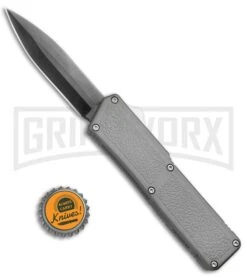 Lightning Gray D/A OTF Automatic Knife - Black Dagger -Grindworx Shop Lightning DA OTF Gray Black Dagger BP 18952 jr bottlecap large