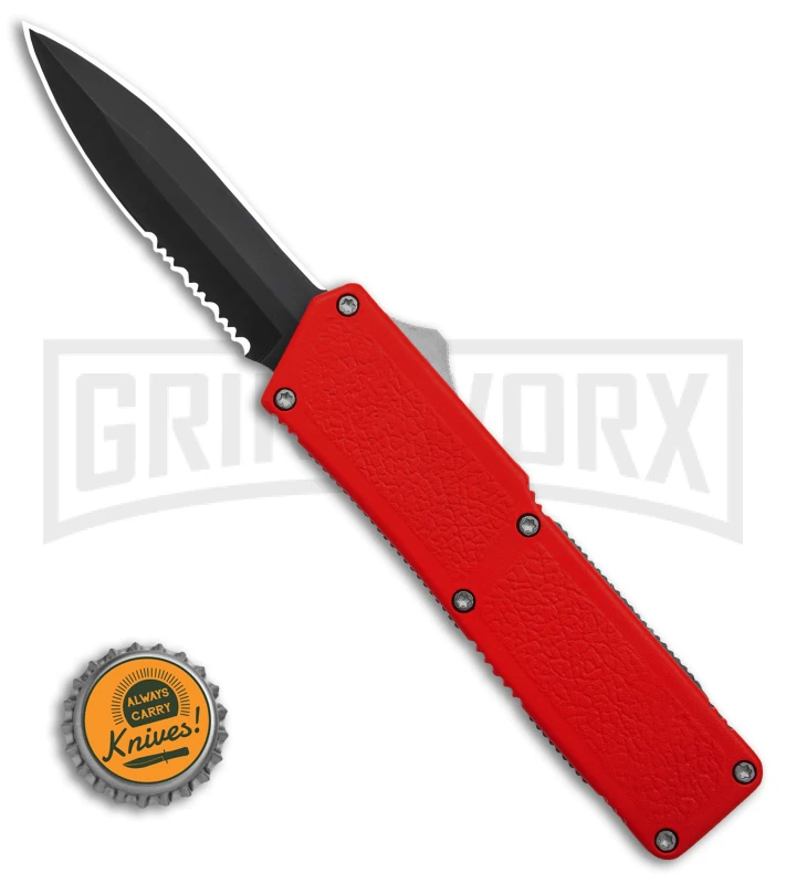 Lightning D/A Red Aluminum OTF Automatic Knife - Dagger Black Serrated 4 Lightning D/A Red Aluminum OTF Automatic Knife - Dagger Black Serrated - Image 4