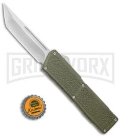 Lightning Elite OD Green D/A OTF Automatic Knife - Satin Tanto Plain -Grindworx Shop Lightning Elite OD Green DA OTF Auto Satin Tanto GX 37666 jr bottlecap large