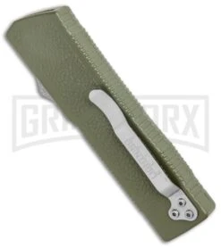 Lightning Elite OD Green D/A OTF Automatic Knife - Satin Tanto Plain -Grindworx Shop Lightning Elite OD Green DA OTF Auto Satin Tanto GX 37666 jr side large