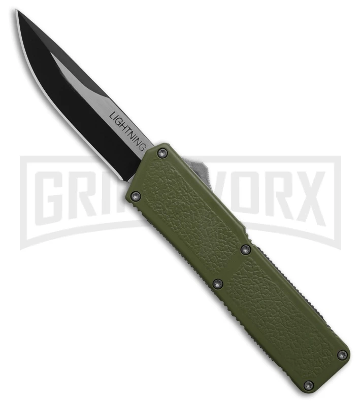 Lightning OD Green D/A OTF Automatic Knife - Drop Point Two Tone 1 Lightning OD Green D/A OTF Automatic Knife - Drop Point Two Tone