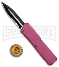 Lightning Pink D/A OTF Automatic Knife - Two-Tone Dagger Serrated 7 Lightning Pink D/A OTF Automatic Knife - Two-Tone Dagger Serrated -Grindworx Shop Lightning Pink DA OTF Auto TT Dagger GX 30818 jr bottlecap large