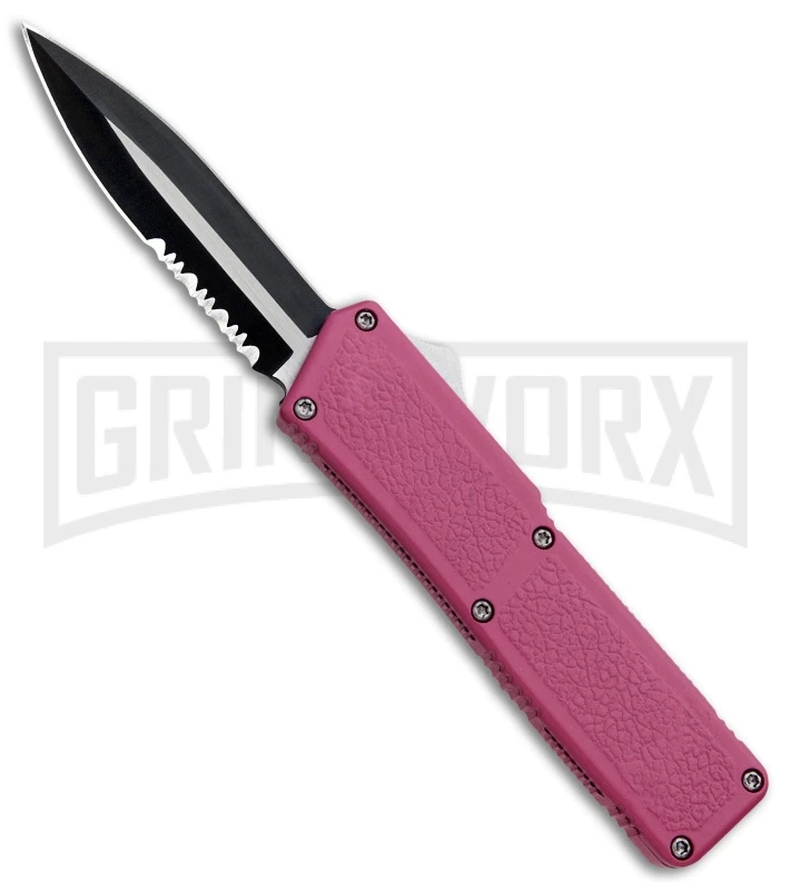 Lightning Pink D/A OTF Automatic Knife - Two-Tone Dagger Serrated 1 Lightning Pink D/A OTF Automatic Knife - Two-Tone Dagger Serrated