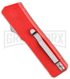 Lightning Red D/A OTF Automatic Knife - Tanto Satin Serr -Grindworx Shop Lightning Red DA OTF Auto Serr Tanto Satin GX 39004 jr side large